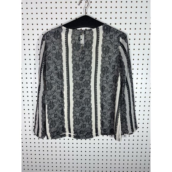J. Crew Printed Optical Lace Long Sleeve silk Blouse size 4 - Picture 1 of 4